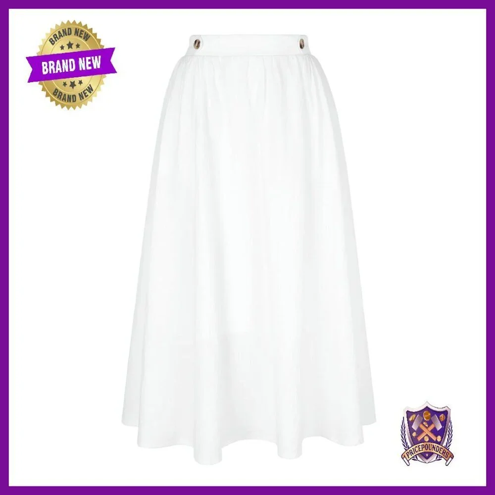 Women's Midi Skirt Elastic Waist A-Line Cotton Pockets Casual